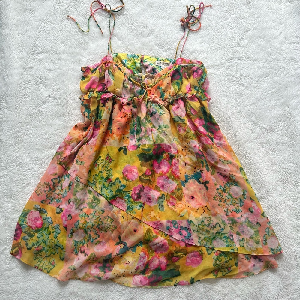 For Love and Lemons Madison Mini Dress Floral Babydoll Yellow